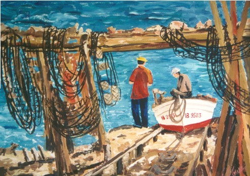 Fischer vor der Ausfahrt Formentera (�l auf Leinwand)