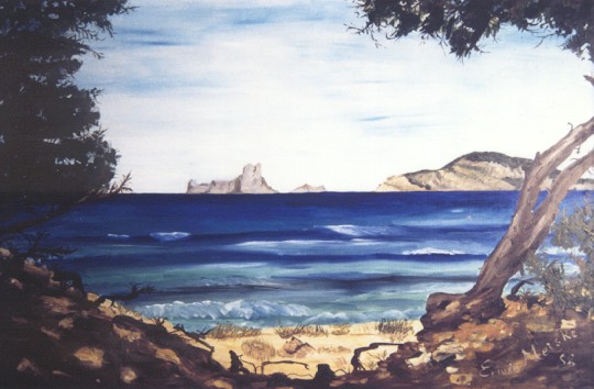 Blick auf Ibiza (�l auf Leinwand)