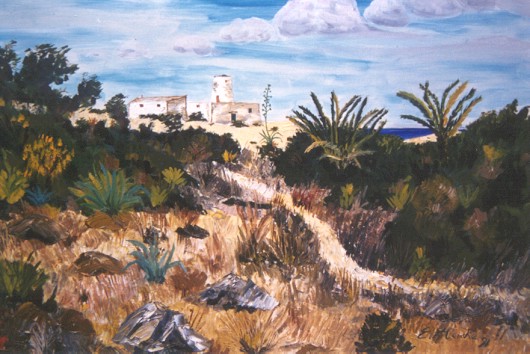 alte Salzm�hle mit Weg (�l auf Leinwand)