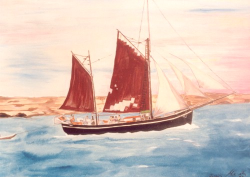 alter Fischkutter als Touristenboot (�l auf Leinwand)