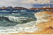 alte Salzm�hle mit Strand (�l auf Leinwand)