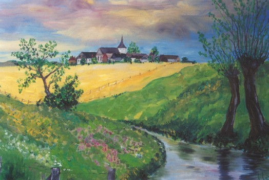 Landschaft mit Dorf